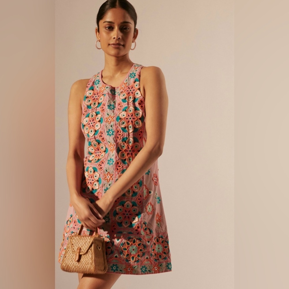 NWT Anthropologie- Embroidered and Beaded Mini Shift Dress. Size 14 - Picture 3 of 16